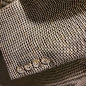 Ralph Lauren Chaps 42R Brown Blue Textured Tooth Check Blazer Coat Jacket Tweed